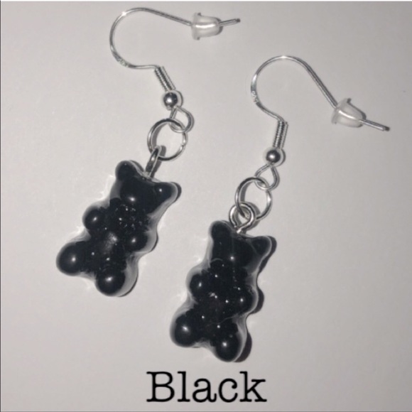 Hand Crafted Jewelry - (1 PAIR) BLACK GUMMY BEAR EARRINGS